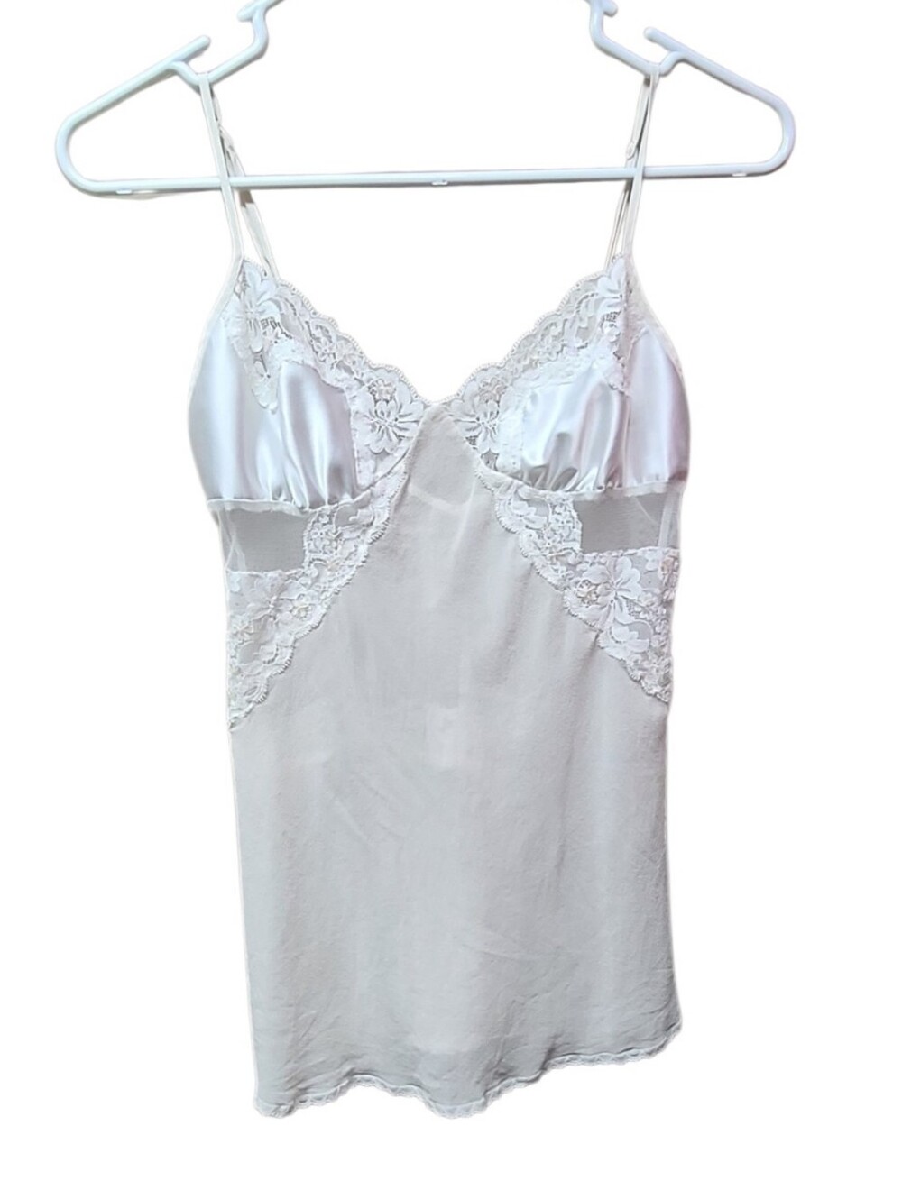 Victoria's Secret Ivory Satin Lace Cut Out Slip Dress Chemise XS Vintage